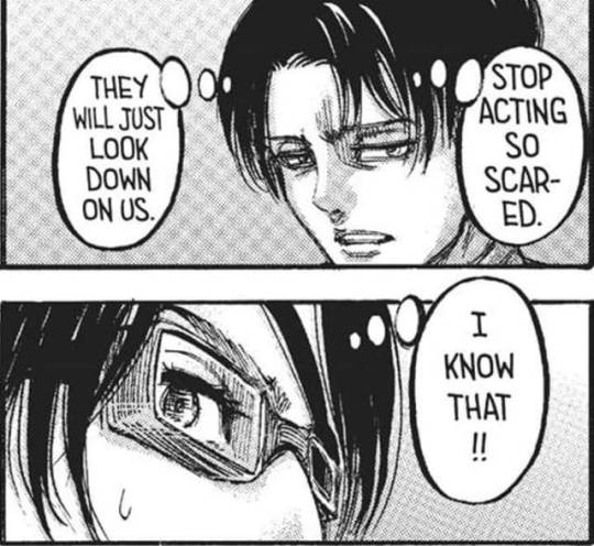 - just doing everything for them. and hanji just genuinely loves him hes their favorite person... they have CRAZY understanding of eachother even enough to LITERALLY HAVE A TELEPATHIC EXCHANGE...