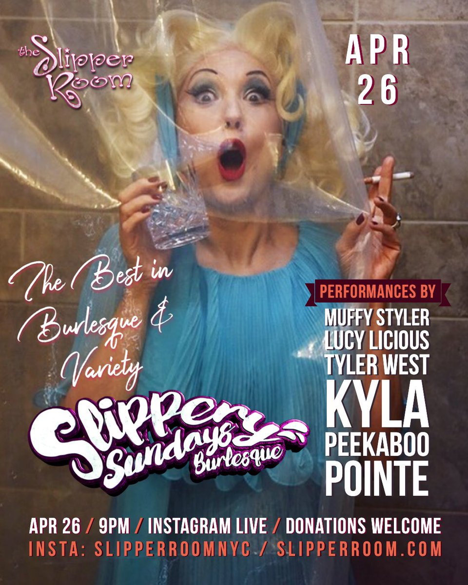 slipperroom's tweet photo. Tonight! Tune into the Slipper Room in exile with these cooped up creative masterminds, bringing you the best in #quarantainment. Have those Venmo/PayPal tips ready to help support our live performance friends until we return home. 

9PM EST ON INSTAGRAMLIVE https://t.co/4GOdAQ9L0r