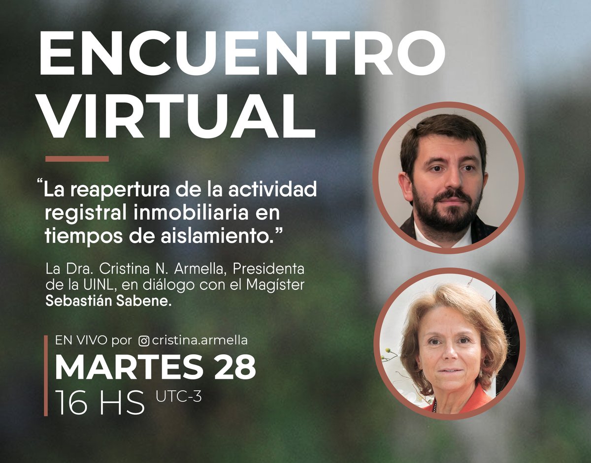 Este martes, conversamos con el Mg. Sebastián Sabene sobre la reapertura de la actividad registral inmobiliaria 📲⚖️

Seguilo en vivo por /cristina.armella en instagram live.