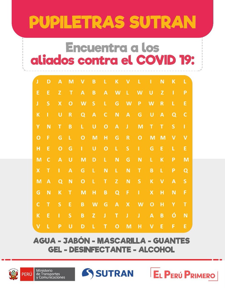 تويتر Sutran Peru على تويتر Yomequedoencasa Descubre A Los Aliados Contra El Covid 19 En El Pupiletrassutran Recuerda El Distanciamiento Fisico Asi Como Mantener Los Habitos De Higiene Son Fundamentales