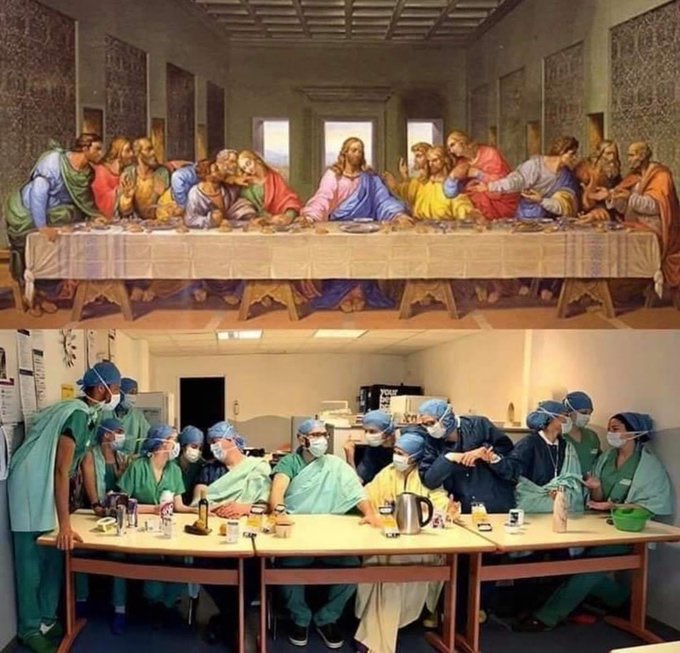 If you’re wondering what this is—it’s a photo of doctors and nurses imitating Jesus’ last supper, because apparently their sacrifices during  #coronavirus are comparable. This is about as nauseating as it is sacrilegious.I couldn’t be MORE DONE with the  #coronavirus narrative.