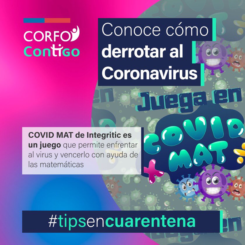 PabloterrazasL's tweet photo. ¿Cómo derrotar al #coronavirus? En esta cuarentena, @integritic te entretiene a través de la educación! Hoy crearon el juego #COVIDMAT que pone a prueba a los escolares con operaciones matemáticas para vencer el virus🦠! #tipsencuarentena #CorfoContigo https://t.co/LihHGgFcqY
