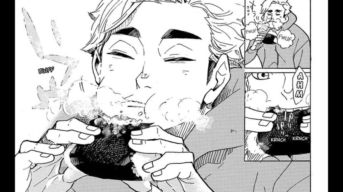 And Kita-san helps Atsumu grow his muscles both through Atsumu’s memories of him through his food.