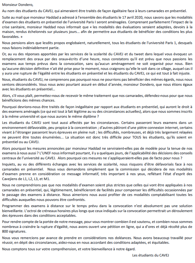 MariaMeitour's tweet photo. @BrDondero A votre bienveillante attention : une lettre ouverte au nom de tous les étudiants du Cavej. S'il vous plaît, pourriez-vous liker ce post en guise d'accusé de réception ? Merci d'avance. Avec tout notre respect.
#EgalitéEntreTousLesEtudiants https://t.co/3z2v8azw5E