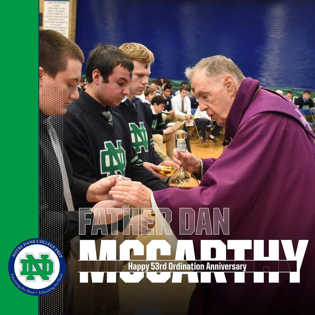 nddons's tweet photo. Fr. Dan McCarthy, school chaplain, celebrates his 53rd priestly ordination anniversary tomorrow, Monday, April 27. He will be the celebrant of tomorrow’s 9 a.m. mass at St. Tarcissus. You can see the mass by following Fr. Mike Grisolano, St. Tars’ pastor:  https://t.co/bjkZoGcPRn https://t.co/jllRxws0GU
