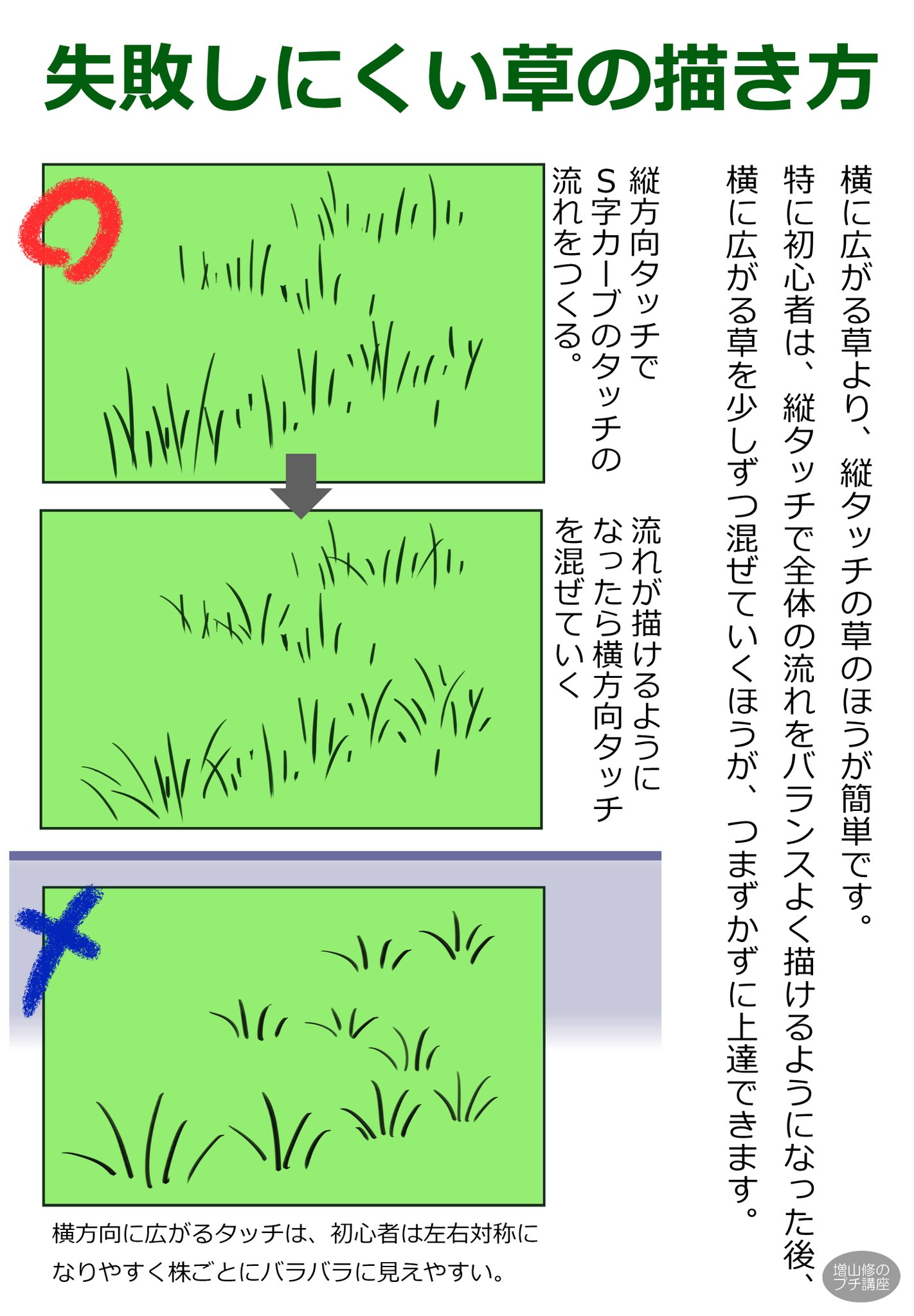 増山修 インスパイアード Masuyama Osamu Inspired Inc 草の描き方 個々の株より 生えている地面全体のバランスが大事です 描き方 背景美術 再掲 増山修 インスパイアード Masuyama Osamu Inspired Inc 草の描き方 個々の株より 生えている地面全体のバランスが大事です 描き方 背景美術 再掲