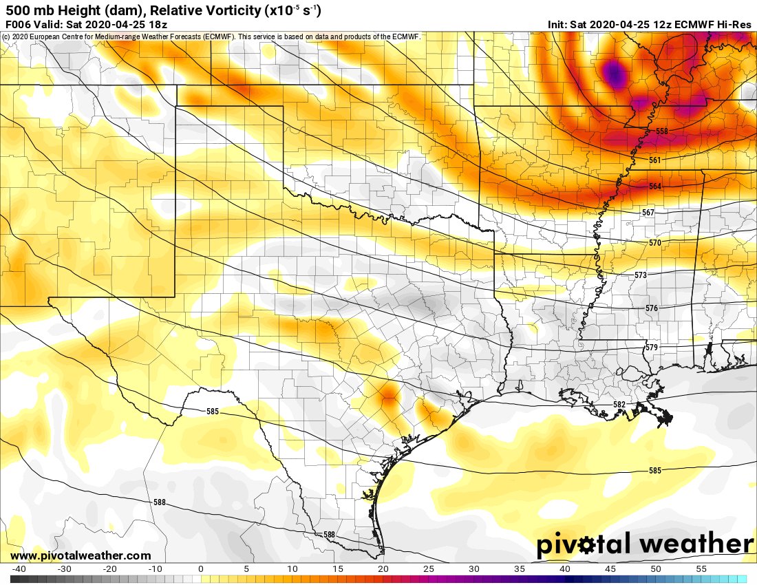So I'm still scratching my head today as to what happened. I did look again at the 12z Euro's 500 mb vort maps, and it does show a good deal more vorticity over Texas than 24 hours prior. That could be a culprit -- I guess? (13/x)