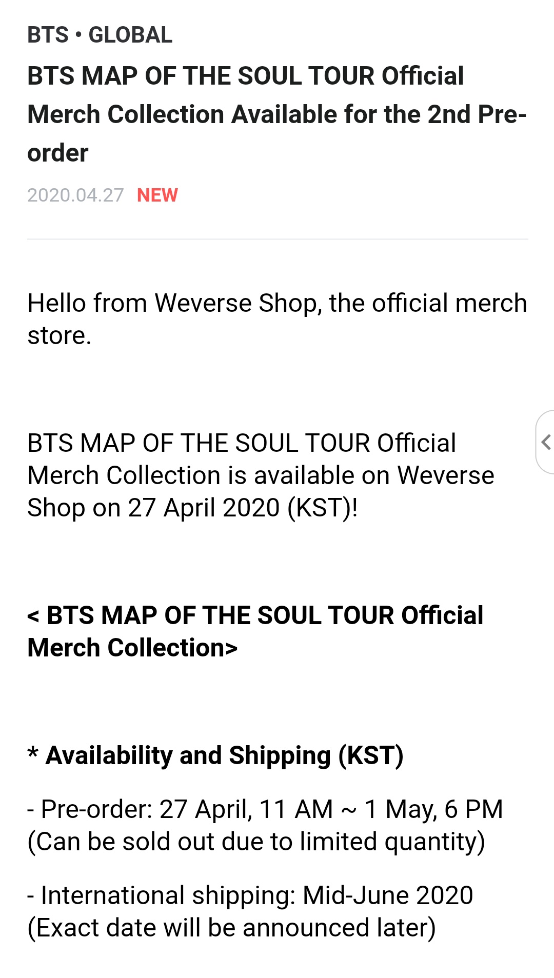 BTS Merch Restocks⁷ on Twitter "Weverse Shop Global MapOfTheSoulTour