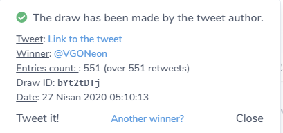 zexydert's tweet photo. Hi,Sorry for the delay.

Winner of the Giveaway @VGONeon

Draw id : bYt2tDTj

Send me a DM within 24 hours otherwise Reroll. https://t.co/IaH63UnIxz