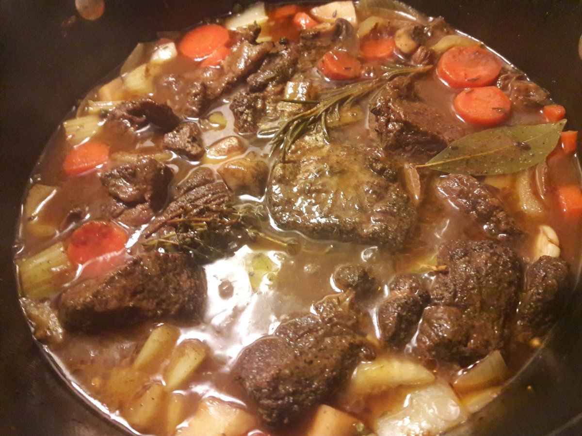 Okay, so, I definitely did not have any elk, but I *did* have a 2 lb beef chuck roast, and my last pot roast was a fail, so I thought, why the heck not? Here I present to you my not-elk take on  @gaileyfrey& #39;s stone soup 9: "W-elk-ome to Braising"Spoiler alert, it was FANTASTIC.  https://twitter.com/gaileyfre...