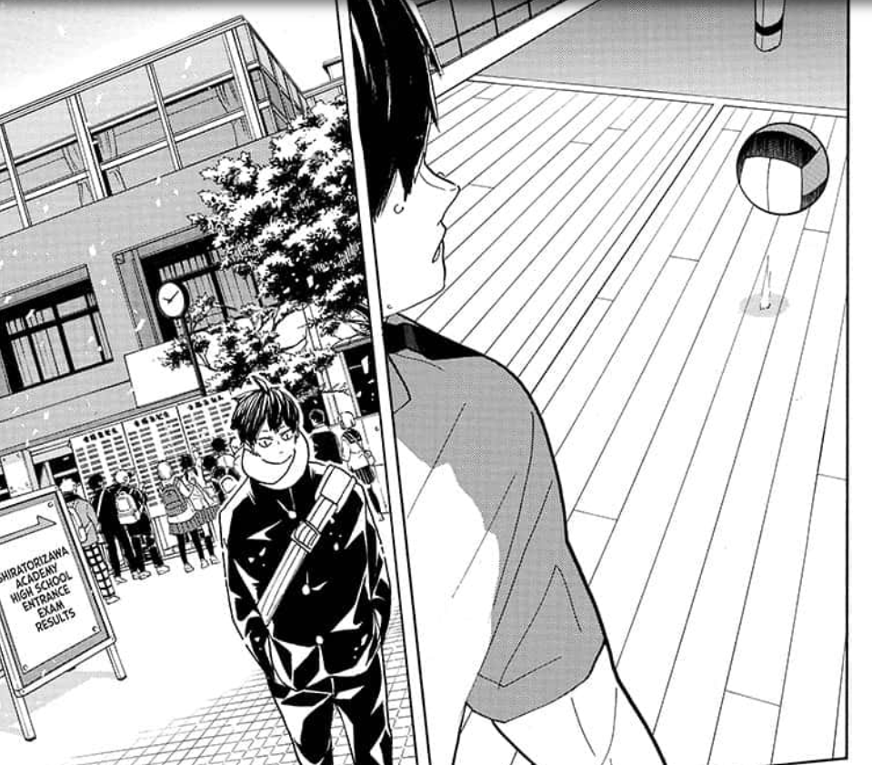 kazuyo prophesizes to kageyama as a child that one day “someone even better will find him.”the events that follow lead kageyama to karasuno, where hinata is the one to “find him” in that gym. this narrative of hinata following kageyama continues throughout the story.