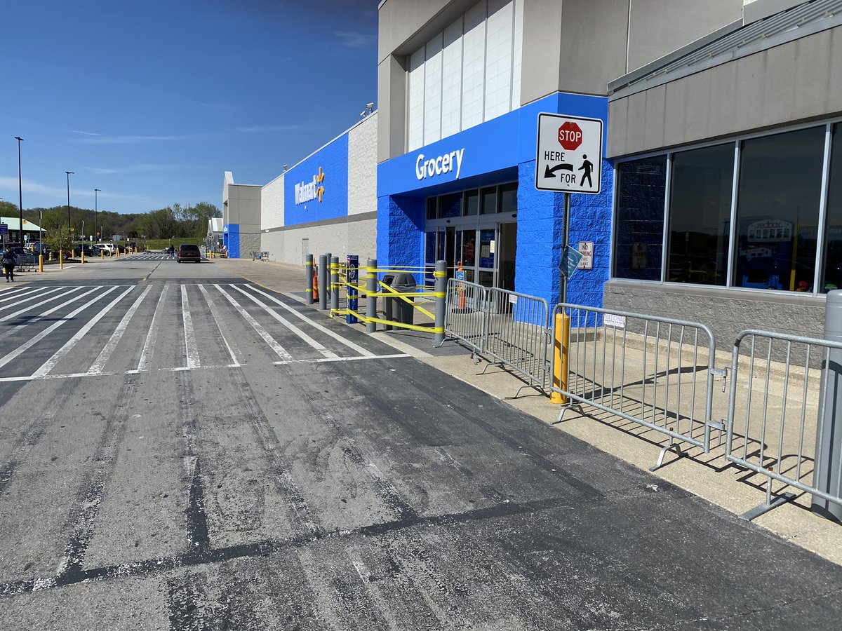 othertimdavis's tweet photo. Ok @Walmart besides looking stupid, what did you think this was going to accomplish besides making handicapped people walk further to get in to the store? #UseSomeCommonSense #Covid19 https://t.co/TQoF76pyNE