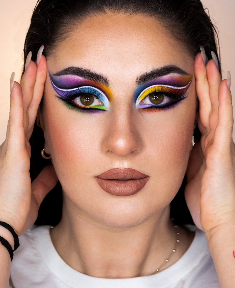 mynudelips's tweet photo. colorful enough? 
using @MorpheBrushes X @jamescharles palette, @JeffreeStar Jawbreaker palette, @SigmaBeauty Wicked Gel Eyeliner, @inglotireland 76,61 AMC Gel Liners 💖 On the lips @hudabeauty Staycation https://t.co/yNovGsnvPM