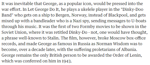 NoirMJ's tweet image. George Formby is the only British person to be awarded The Order of Lenin. #YouLearnSomethingNewEveryDay