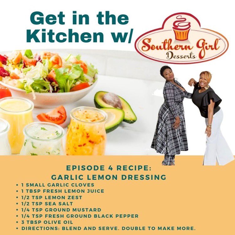 dessertdivas's tweet image. Happy Sunday, Family! Here’s a recipe for garlic lemon dressing from our newest episode of #GetintheKitchen with #SouthernGirlDesserts. 

You can also watch a live demo here:
facebook.com/southerngirlde…