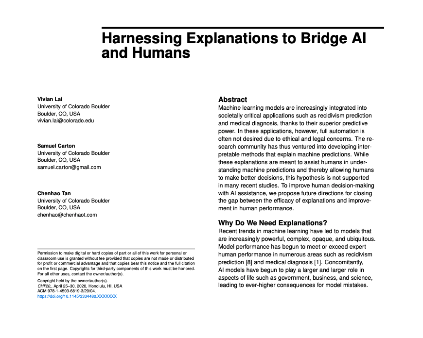 michellercarney's tweet photo. #fairAIchi20 @vivwylai presenting @CUBoulder research on "Harnessing Explanations to Bridge AI and Humans"

Read it here:
https://t.co/GaK9uu7hxz https://t.co/TGIl1e9cCw