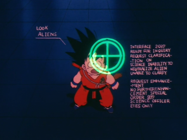 An anime-only scene in Dragon Ball episode 36 has Sergeant Metallic scanning Son Goku to get this seemingly-prophetic result. Truth be told, Toriyama would not come up with the idea of aliens until Earth's God was introduced, a few arcs later.  https://www.kanzenshuu.com/translations/daizenshuu-4-akira-toriyama-super-interview/