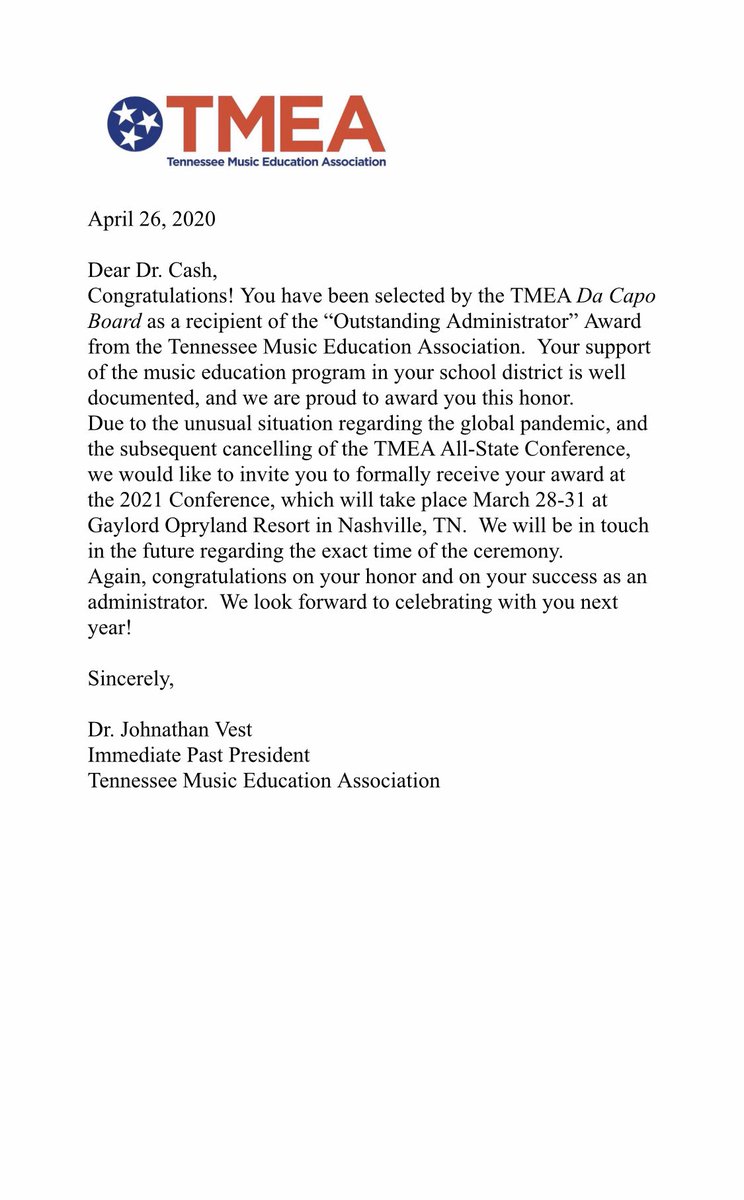 DonaldBenton1's tweet photo. Congratulations to Dr. @_LindaCash for being a recipient of the Tennessee Music Education Association Outstanding Administrator Award! Dr. Cash is a big supporter of the arts and sees the value of music education in Bradley County! https://t.co/rvhWtjhQhr