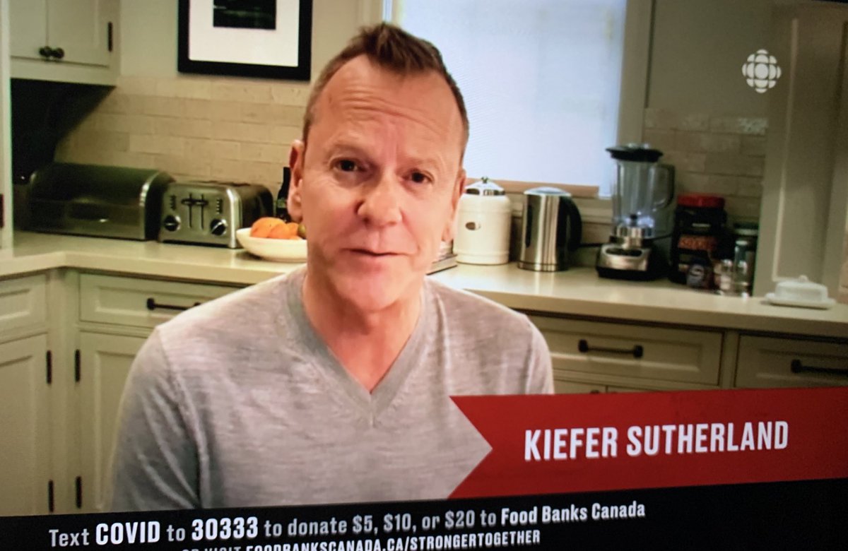 Keifer Sutherland thanking frontline medical workers and reminding us of his grandfather, Tommy Douglas, and healthcare for all. #StrongerTogether