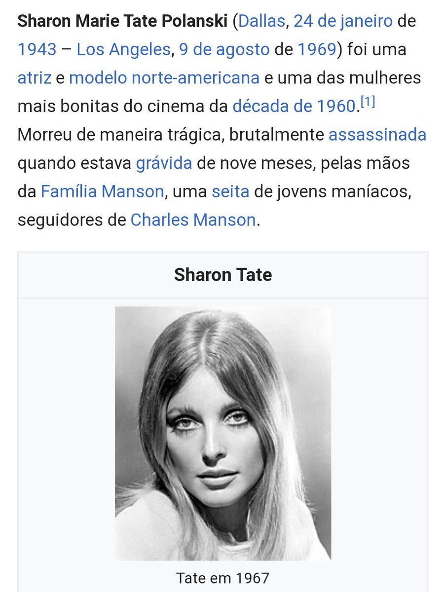 Para quem não sabe quem é Sharon Tate, ela foi uma atriz que morreu grávida aos 26 anos.Foi um choque para os eua, muitos acham normal usar fantasias de assassinatos como lenda urbana, mas também tem gente que é contra (obviamente, sempre tem felizmente).