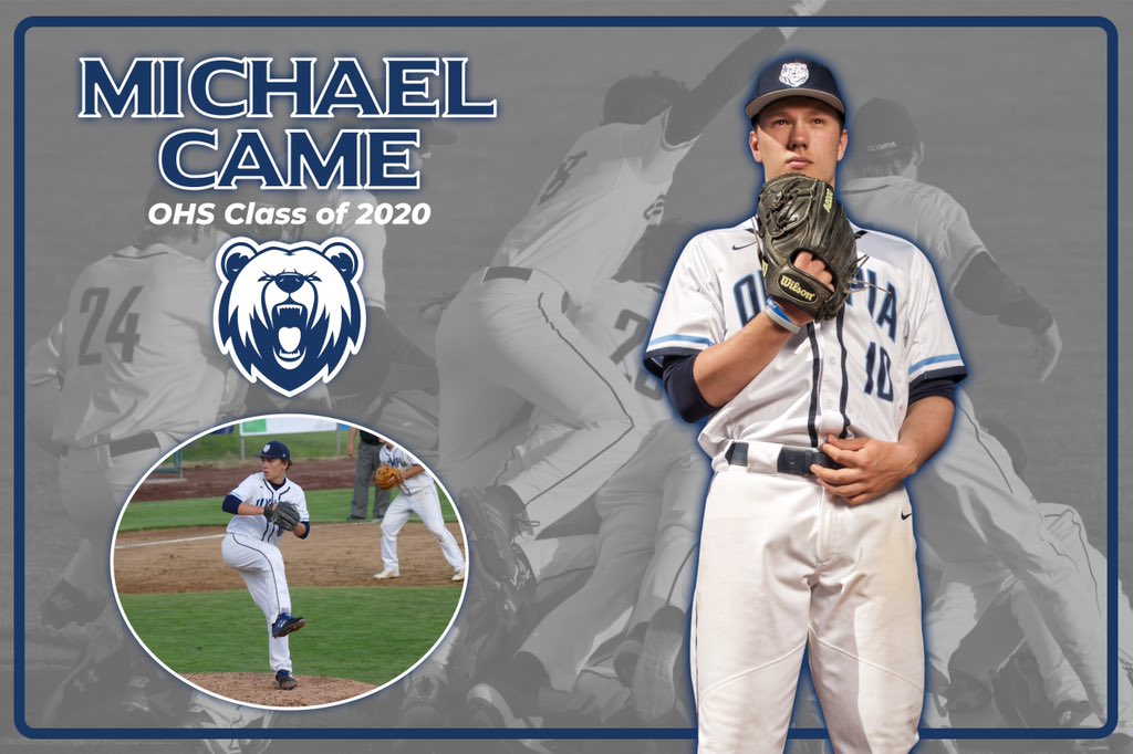 BaseballOlympia's tweet photo. Michael Came - P/1B
💥 Headed to Vassar College to study Computer Science &amp; play baseball 
💥4 Year Letterman
💥’19 SPSL Pitcher of the Year
💥’19 All-State State Team
💥Broke 2 school records in 2019(IP &amp; W)
💥One word, voted on by his teammates to describe him - “Determined” https://t.co/1TU6BKAV2y