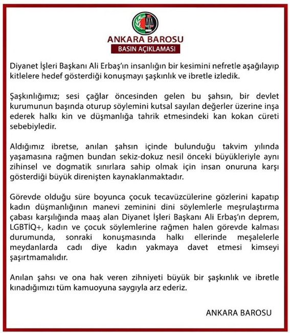 Allah’ın ayetlerini “çağlar öncesinden gelen ses” olarak nitelendiren Ankara barosu TCK 216/3 suçunu alenen işlemiştir. <a href="/EmniyetGM/">Türk Polis Teşkilatı</a> 
#AliErbasyanlızdeğildir #MüslümanAvukatlarGöreve
