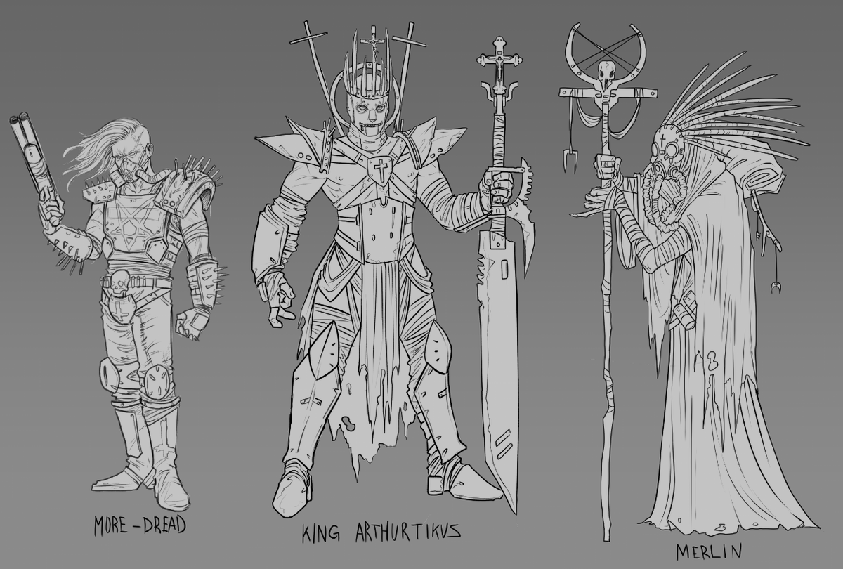 King Arthur but Mad Max refined sketches 