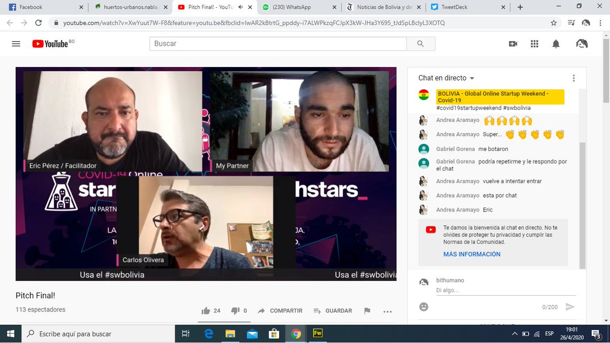 bithumano's tweet photo. Este #swbolivia fue totalmente digital bajo el nombre de: #covid19startupweekend. Las 10 comunidades del país reunidas en un evento que está llegando al final. Ahora, los pitchs finales con ideas muy interesantes.
@carlos_olivera @avapuravida
@avapuravida entre los jurados. https://t.co/nbCnNohRCk