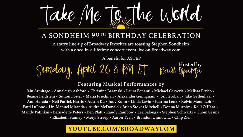 The poster only mentions Chip Zien (original Falsettos cast!!!) but Patti’s Zoom screenshot has Joanna Gleason also, so that should mean a duet of “It Takes Two” instead of Moments in the Woods. And Meryl means that we’ll get her Into the Woods witch instead of Bernadette’s.