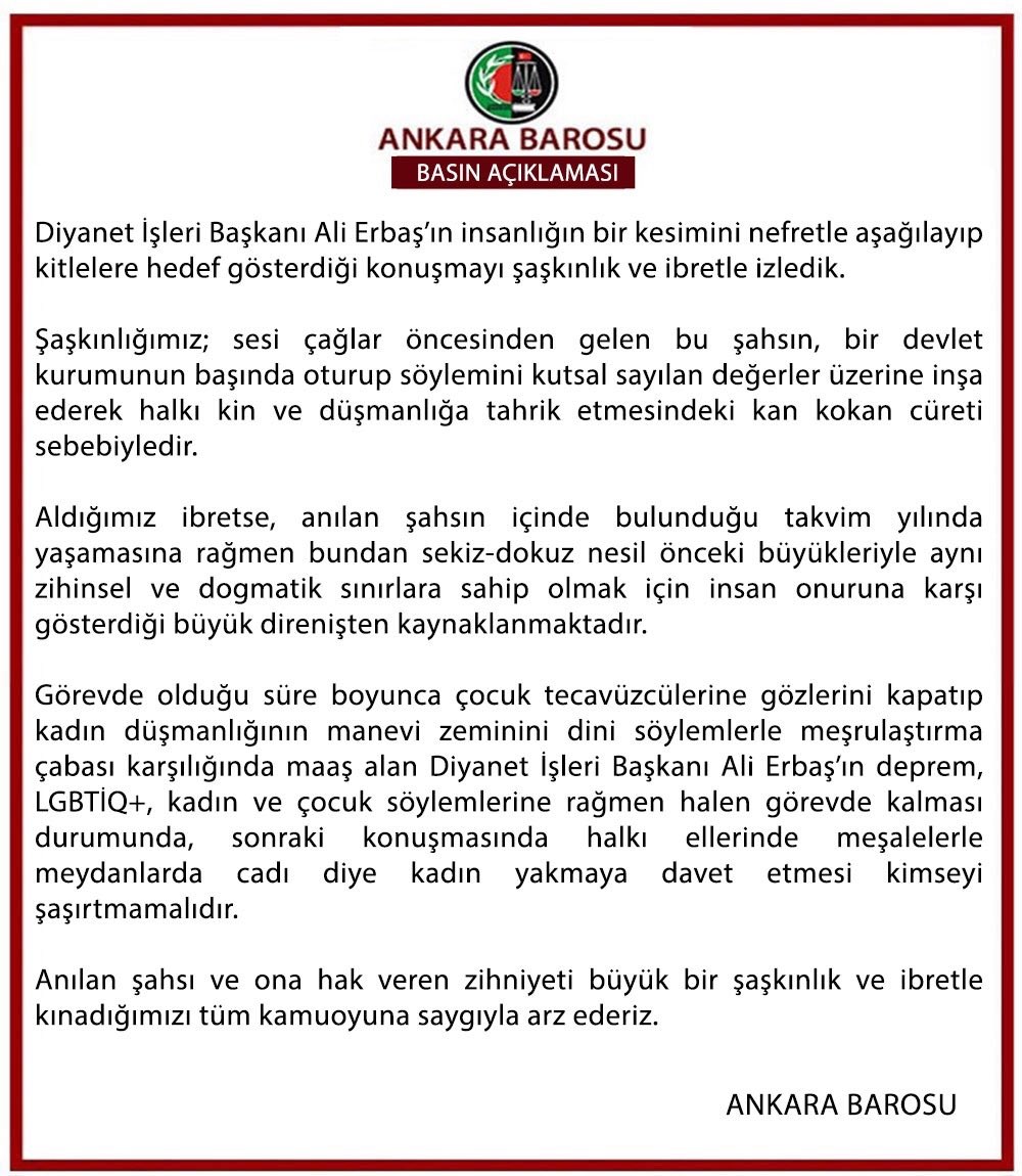 Ankara Barosu Açıklaması