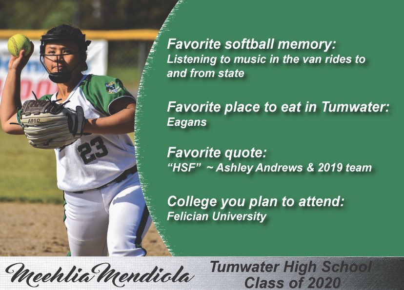 tumh2ofastpitch's tweet photo. No one embodied what it means to be a servant warrior like @meehlia 💚 Played any position asked and always brought a competitive, team-first mentality to the field. We will miss you Meehls - thank you for all you gave to Tumwater Fastpitch 💛 #weloveourseniors #birdsforlife https://t.co/mOvXqczPee