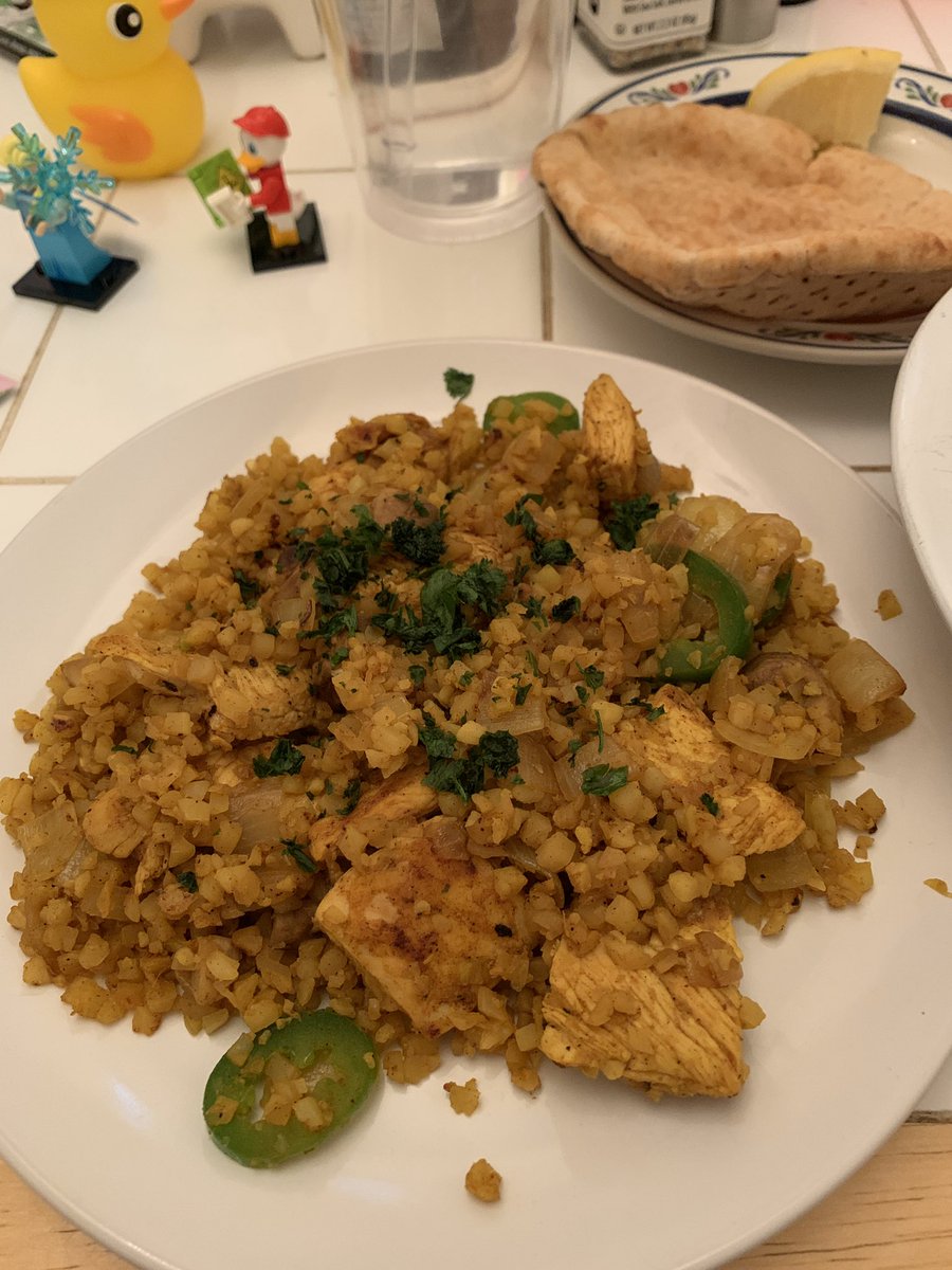 Chicken and mushroom “biryani” that is most certainly not authentic (hey there cauliflower rice) but was most certainly delicious.