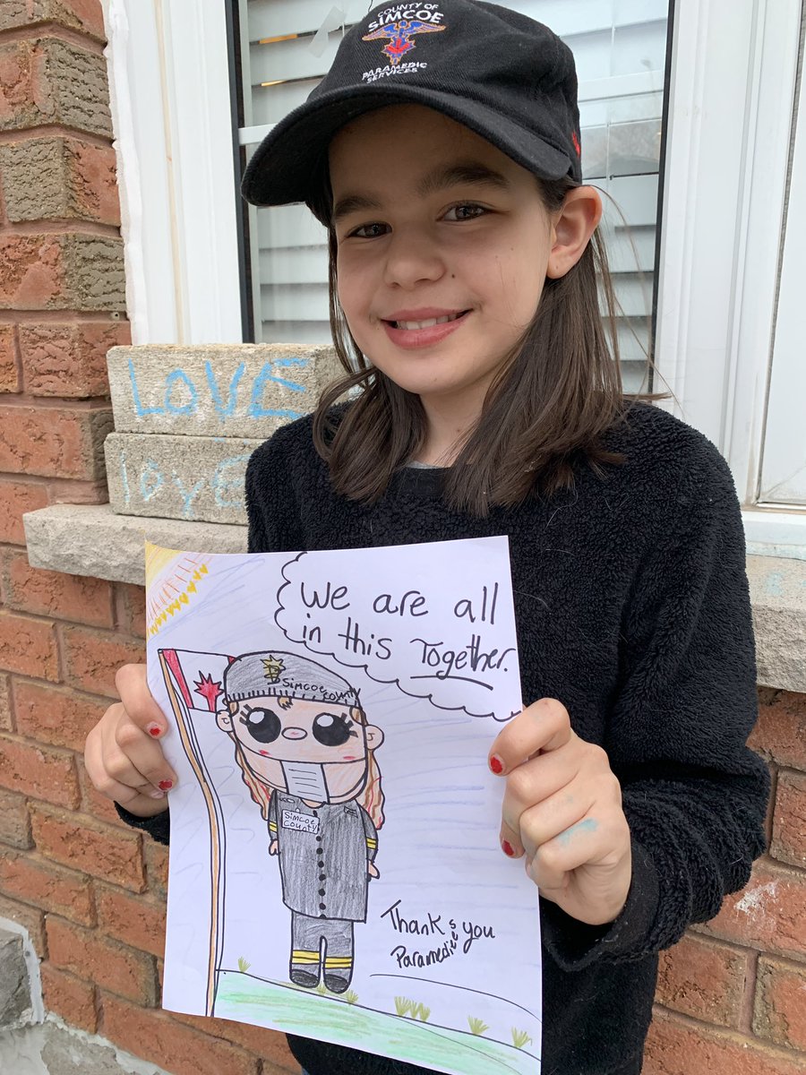 simcoecountyPS's tweet photo. Riley wanted to send a shout out to her heroes on the frontline! Do you have a message you want to send to County #Paramedics? Send us your pictures, videos and drawings. #StrongerTogether #FrontLineHeroes #Canada #Ontario #FirstResponders #teamwork #WeWillWin https://t.co/UgYPsHpm9k