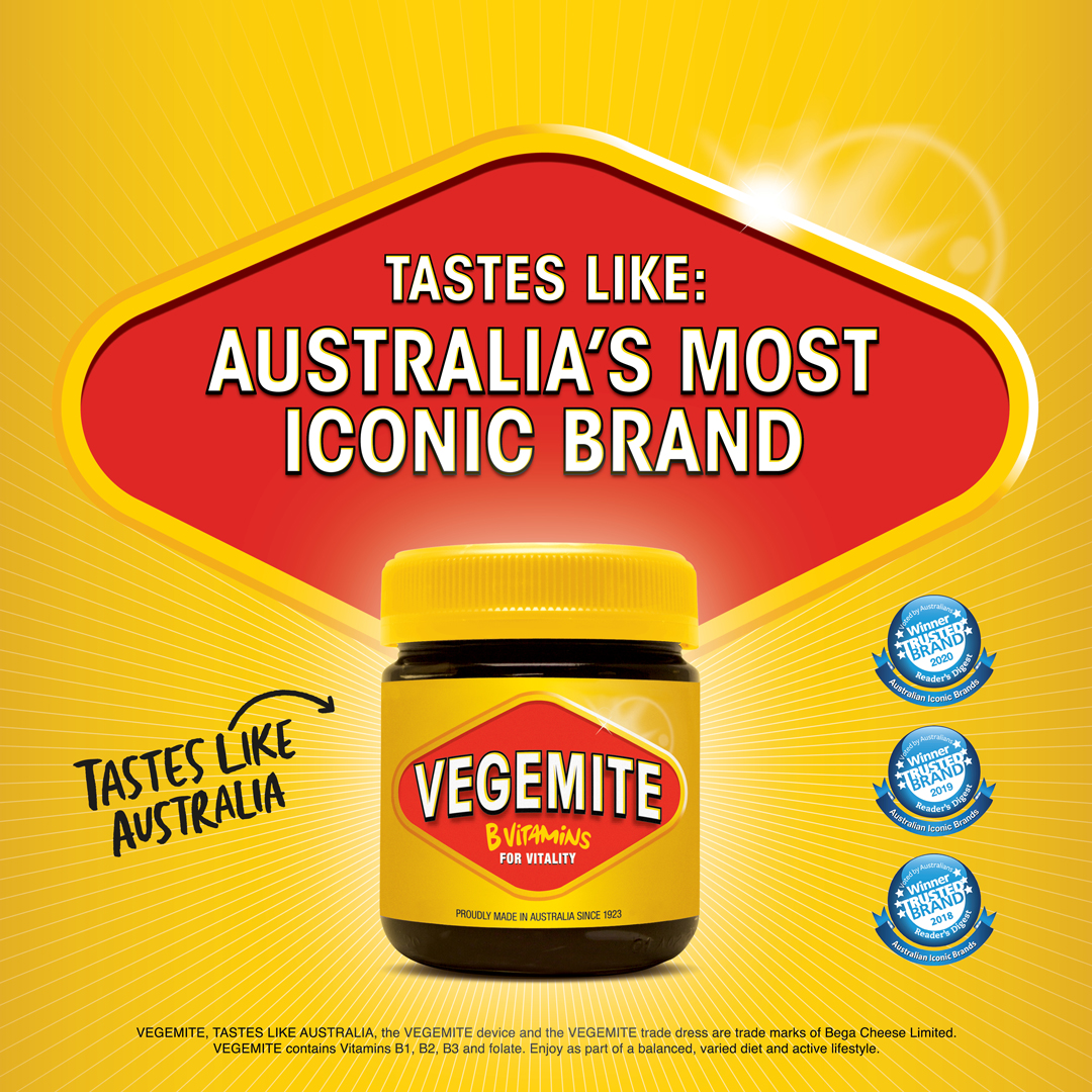 Vegemite on X: We're MITEY proud to announce that we've been voted  Australia's Most Iconic Brand for 3 consecutive years running. Clapping  hands sign Thank you Australia! Yellow heart #Vegemite #TastesLikeAustralia  #MostIconicBrand