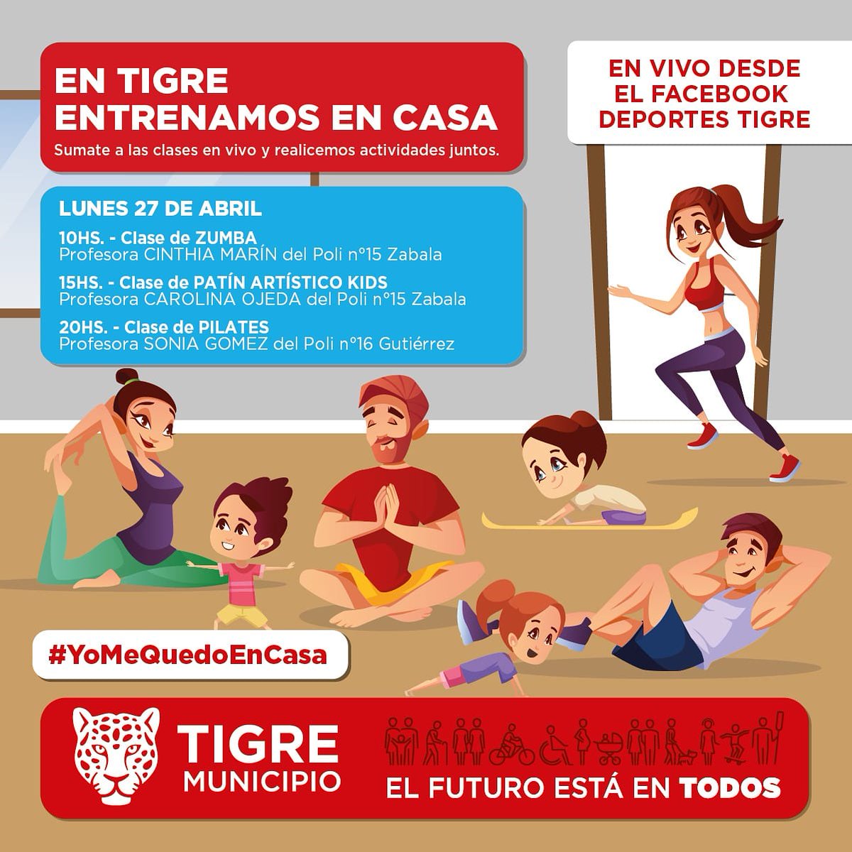 EN TIGRE ENTRENAMOS EN CASA
No te quedes sin tomar las clases en vivo dictadas por los profesores de todos los Polideportivos
Vamos a cuidarnos entre todos quedándonos en casa y continuando con los entrenamientos
#QuedateEnCasa 
#ElFuturoEstáEnTodos 
<a href="/MunicipioTigre/">Municipio de Tigre</a> <a href="/ZamoraJulio/">Julio Zamora</a>