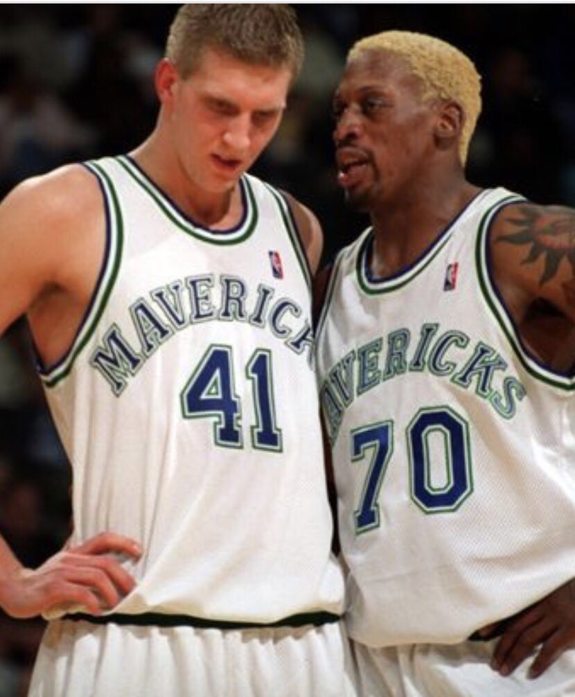 Saving most of it for the doc on  @dennisrodman’s real last dance with the Dallas Mavericks in the 1999-2000 season, but I figured tonight is a good night to share a few Rodman stories from his 12-game stint as a Mav before he is featured in the MJ doc ... along with this pic:
