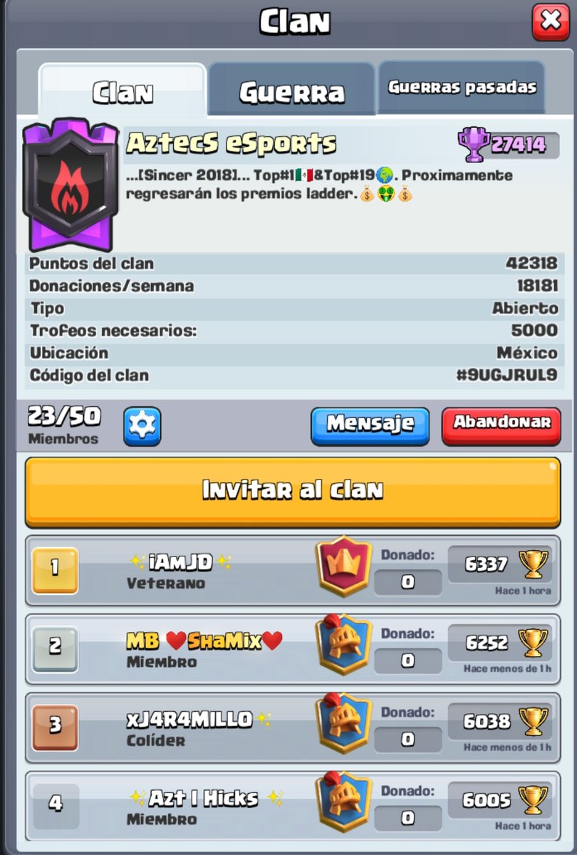#CR 

Personas que gusten unirse al clan para ayudarme a revivirlo 
👌🏼
Próximamente regresan los premios.🤑

Link:➡️ link.clashroyale.com/invite/clan/es… 

Igualmente busco cuenta max o semi-Max que este en venta pueden etiquetarlos y mandar MD📩

RT.🔁 y Fav.❤ se agradece.