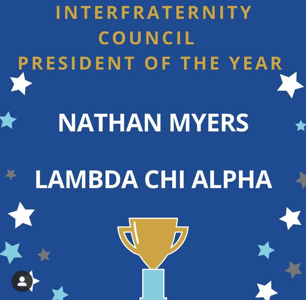 Shout out to my brother <a href="/Nmyers042/">Nate Myers</a> for winning IFC President of the year. Proud of you man! <a href="/EIULambdaChi/">Lambda Chi Alpha</a> <a href="/EIU_IFC/">Eastern Illinois IFC</a>