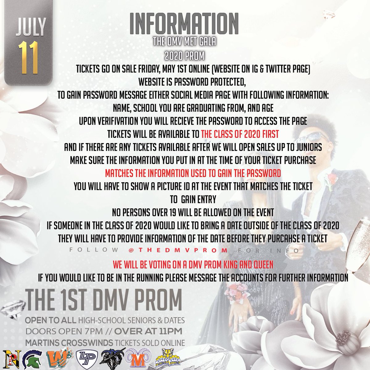 thedmvprom's tweet photo. [7.11.2020] THE FIRST EVER #THEDMVPROM THEME #METGALA 🗣 CLASS OF 2020 THIS YEAR WE MAKING PROM THE EVENT OF THE YEAR!!! JULY 11TH AT MARTINS CROSSWINDS

TICKETS GO ON SALE MAY 1st to JUNE 27th //500 tickets available #THEDMVPROM #DMVMETGALA #CLASSOF2020 #PROMNIGHT #DRESS2IMPRESS https://t.co/67C7Hk9OPR