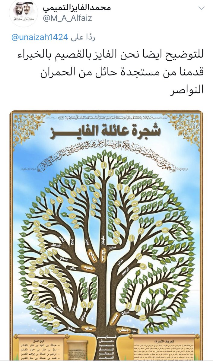 بدر التميمي On Twitter ١٠ المشجرة الخاصة لأسرة الفايز المديبغ من الحمران من النواصر من بني تميم تشوف يا تميم السكران