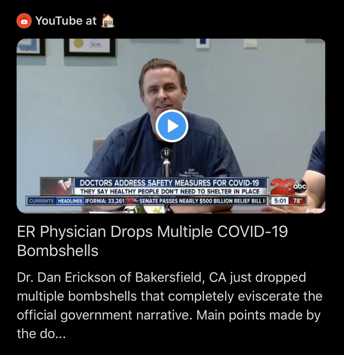 I refuse to link to this video, but I want to clearly say that everything in this is false. Starting with the fact that these are not practicing ER physicians.Please tell your Facebook friends who love incredibly shitty conspiracy theories & have been posting this all day long.