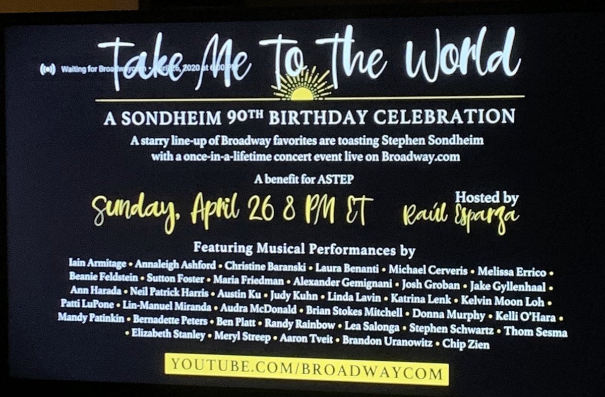 8:30p Update: OK, this will be my  #Sondheim90Concert thread.