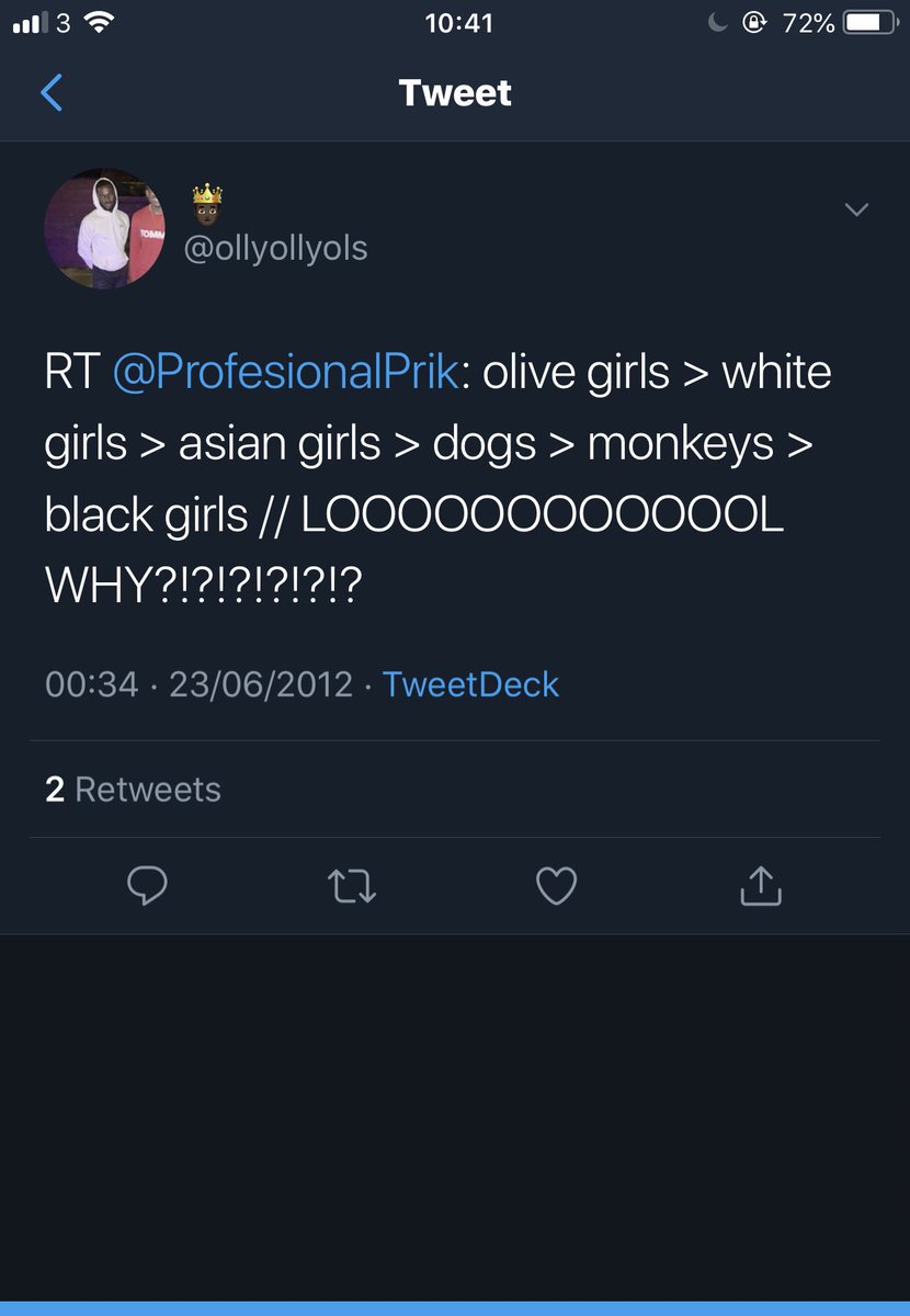 We’d be called names in the town centre on our way home just to go on twitter to find further abuse from these black guys and their non-black friends who were given the pass to say anything.