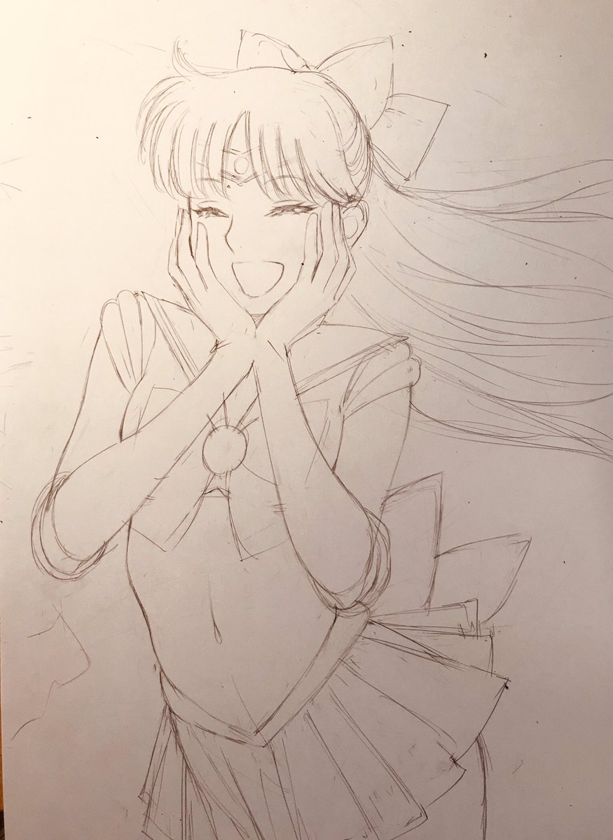 ビーナス制作過程/とにかくビーナスは目を笑わせようと思ってた。あと描いてて思ったけどセーラーキャラって前髪のニュアンスが結構重要。 