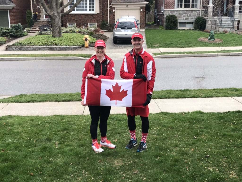 harvsr's tweet photo. I got out and did a little Canada Flag run today. Lots of fun setting it up. #asicsrrvirtualevent @asicscanada @RunningRoom https://t.co/bBbjvDzfOk