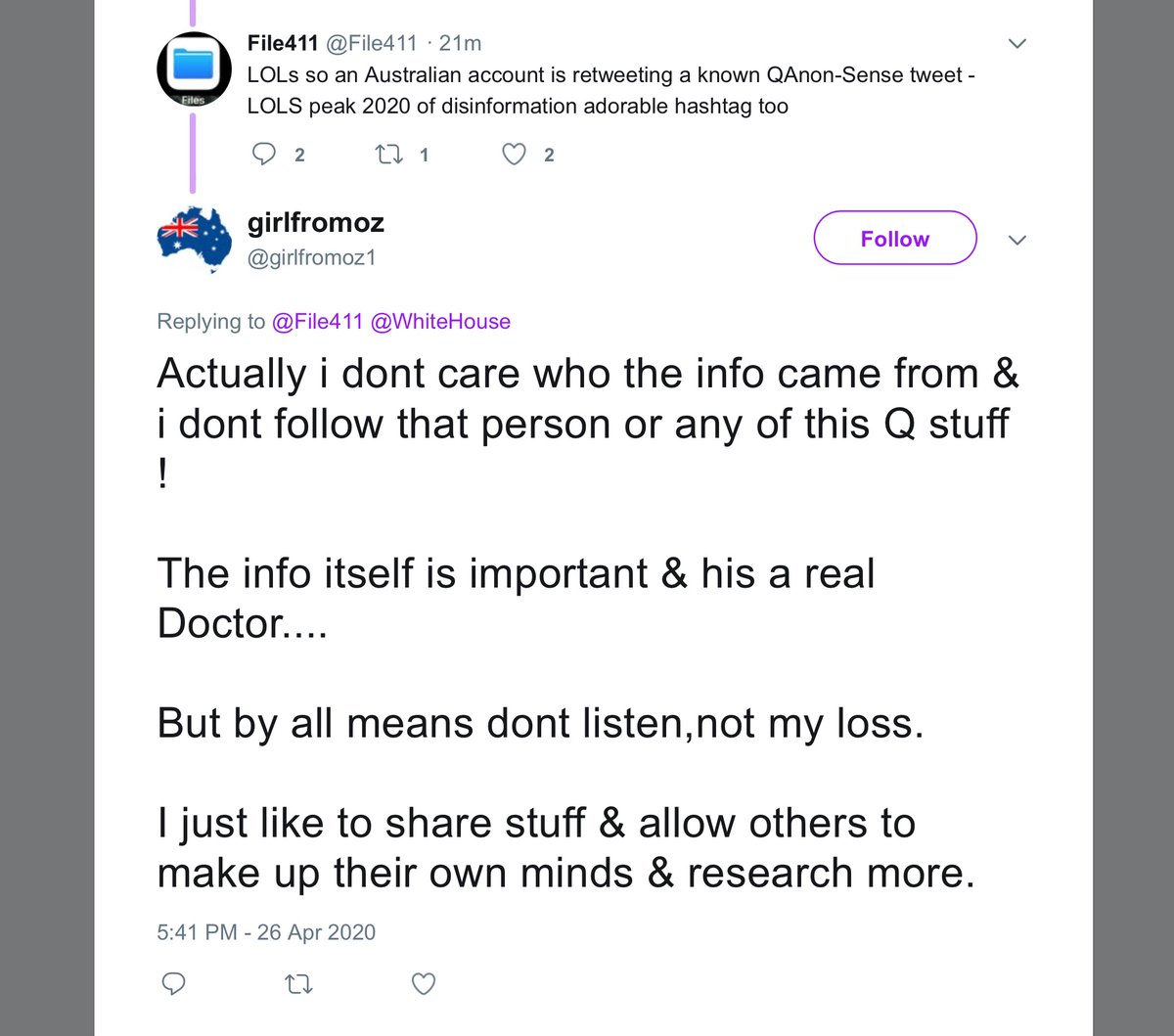 Now either you don’t know or you know - which means the level of disingenuousness in this response when I pointed out that they were amplifying QAnon-SenseWelp make your own deduction - I’ll wait  http://archive.is/OM4KV 