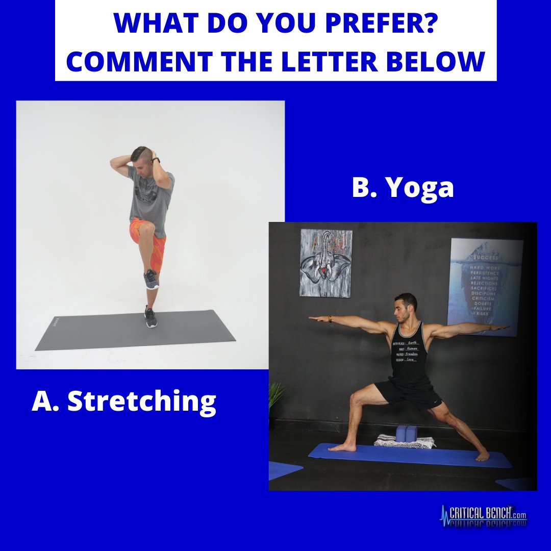 criticalbench's tweet photo. What do you prefer?
BOTH have their BENEFITS!
Click the link to learn more! https://t.co/wyW4SLDcSS
#stretchingtips #stayathomeworkouts #quarantineworkouts #metabolicstretching #togetherapart #CoachBrian #flexible #flattenthecurve #StayHomeSaveLives #yoga https://t.co/TjA9jhNtDC