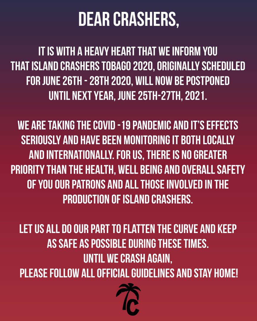 The safety and health of our crashers, service providers and staff is our main priority.
⠀⠀⠀⠀⠀⠀
Please take note of our IC update with regard to COVID-19. This was not an easy decision for us to make, but a necessary one.
⠀⠀⠀⠀⠀⠀
Until we Crash again, please keep safe