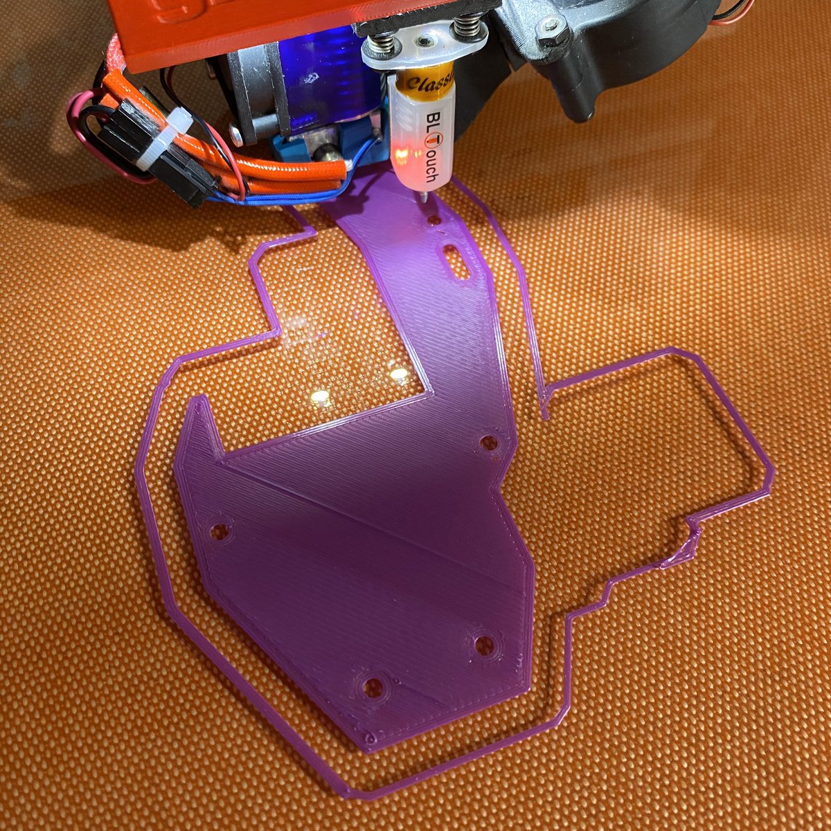 And if you guessed Purple PLA for the test print, you’d be correct. On the glass, no heat, no adhesive additives.