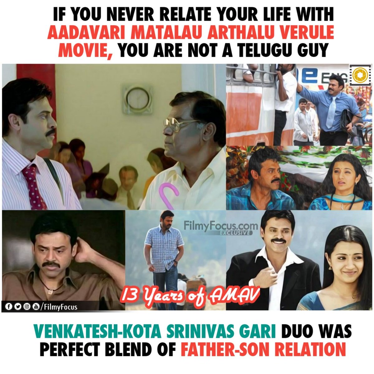 FilmyFocus's tweet photo. 13 Years For Emotional Love Sory
#AadavariMatalakuArthaleVerule
#13YearsForAadavariMatalakuArthaleVerule #13YearsForAMAV
@VenkyMama @trishtrashers
@selvaraghavan @thisisysr
Producers: #NVPrasad & #SanamNagaAshokKumar https://t.co/AKPKRsXku2